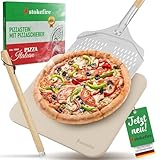 STOKEFIRE Premium Pizzastein | Codierit Stein für Backofen, Gasgrill & Holzkohlegrill inkl. Pizzaschieber Auch für Pizzaofen bis 900 °C | Knuspriger Pizzaboden wie vom Italiener plus Pizzaschaufel