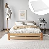 ComfortXL (mit Matratze) Futonbett aus Massivholz, natürliches Massivholzbett mit Kopfteil und Lattenrost, Natur (200 x 140 cm)