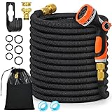 Chuner Flexibler Gartenschlauch 30 m mit 10-Funktionen Schlauchdüse, dehnbarer flexiSchlauch, Vollmessing Adapter 1/2' 3/4' Zoll, Wandhalterung Tasche, für den Außenbereich, Schwarz