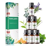 MAYJAM Ätherische Öle Set 6 x 10ml, Rein Naturrein Ätherisches Öl Eukalyptusöl, Lavendel, Süße Orange, Teebaum, Zitronengras, Pfefferminz, Duftöle Set für Diffuser Aromatherapie Geschenkset