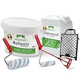 AlpenKalk® Allergiefreundlicher Rollputz innen fein - STARTER-SET - Hohe Deckkraft, Verarbeitungsfertig, Einfach - Roll- und Streichputz innen - 0,5mm Körnung