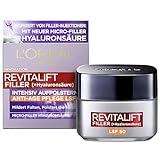 L'Oréal Paris Hyaluron Tagescreme mit LSF 50, Anti-Aging Gesichtspflege mit Micro-Filler Hyaluronsäure für Feuchtigkeit und Anti Falten Effekt, Revitalift Filler, 1 x 50 ml