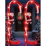 Dsongo 2PCS Weihnachtsdeko Aussen Weihnachten Deko Draußen Garten Zuckerstangen Solar Christmas Lights Decorations für Beleuchtet Zuckerstange Outdoor LED