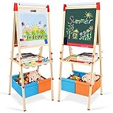 Innedu Kinder Staffelei, Groß Holz-Doppelseitige Kindertafel, Spielzeug zeichnen mit Buchstaben, Zahlen, Kreiden und Farbstift, Kunstspielzeug Geschenk für Kinder ab 3-16 Jahre