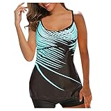 riou Zweiteiliger Tankini für Damen, Blumenmuster, elegant, Push-Up-Badeanzug, Bikini, Übergrößen, Grün L