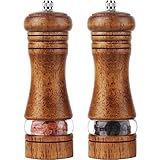 Braoses pfeffermühle Manuelle Salzmühle holz Gewürzmühle Keramikmahlwerk 2er-Set Salz und Pfeffer Mühle Einstellbare Feinheit Höhe: 16,5 cm Retro