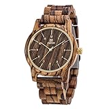 MUJUZE Herren Analoge Quarz 40mm Zebra Sandelholz Holzuhr mit Goldene Zeiger（Ahorn）