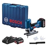 Bosch Professional GST 185 LI Akku-Stichsäge (18 Volt, 2 x 4,0 Ah Akku, Ladegerät, 0-3.500 Hub/min, Schnitttiefe in Holz: 125 mm, Kunststoffkoffer)