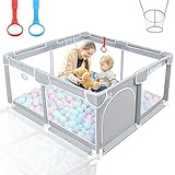 EAQ Baby Laufstall 125x125cm Laufgitter Sicherheitsspielplatz mit superweichem, atmungsaktivem Netz, Kinderzaun für Säuglinge Kleinkinder (Grau, 125 * 125c'm)