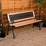 Home Discount Garden Vida Gartenbank, Cross-Style-Design, 3-Sitzer, Gartenmöbel, Sitzgelegenheiten, Holzlatten, Gusseisenbeine, Park- und Terrassensitz