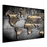 B&D XXL - Akustikbild Weltkarte 120x80 cm 1 tlg Bilder Akustikschaum Schallschutz Kunst Akustikpaneele Wandpaneele Schalldämmung Wandbild Schallabsorber Kontinente Textur Schwarz k-A-0498-b-a