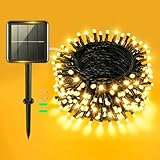 Gcstnn Solar Lichterkette Aussen, 12M 120LED Solarlichterkette Außen IP65 Wetterfest 8 Modi Solar Lichter für Hof, Garten, Terrasse, Balkon, Weihnachtsbaum, Innen/Außen Dekorationen(Warmweiß)