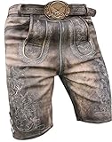 Royal Bayrische Herren Trachtenhose Kurze Lederhose Oktoberfest Short Lederhose Wiesn in antik braun Stickerei und Gürtel mit Adlermotiv Gr 46-64 (as3, Numeric, Numeric_52, Regular, Short, 52)