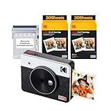 Kodak Mini Shot 3 Retro 4Pass 2-in-1-Sofortbildkamera und Fotodrucker, tragbar (7,6 x 7,6 cm) + Paket mit 68 Blatt, Weiß