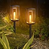 Solarlampen für Außen Garten, 2 Stück Moderne Solarleuchten für Außen mit 1500mAh, Solarleuchten für Garten mit Warmweiß Wolfram,Wassserdicht Solar Garten Deko für Balkon Terrase Rasen Hof Outdoor