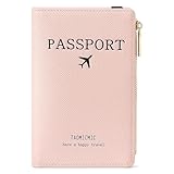 thirei Reisepasshülle, Leather Reisepass Schutzhülle, Reisepass Tasche, Passport Cover, Travel Wallet, mit RFID Blocker, für Kreditkarten, Ausweis und Reisedokument (Rosa)
