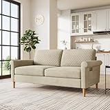 Vesgantti 2 Sitzer Sofa Beige, Stoff Doppelsofa 164cm mit beidseitigen Taschen, Sofa mit Kissen Montage ohne Werkzeug für Wohnzimmer, Schlafzimmer, Büro, kleinen Raum 164L*76D*85H cm