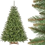 FairyTrees Weihnachtsbaum künstlich 180cm FICHTE Natur mit Christbaum Holzständer | Tannenbaum künstlich mit grünem Stamm | Made in EU