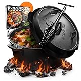 IRON TASTE Dutch Oven Set 12L - Eingebrannter Dutch Oven 12 Liter - Feuertopf Gusseiserner Topf mit Füßen & mit praktischem Deckelheber