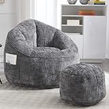 LIANGFUN Sitzsack Sofa Stuhl Hochdruck Schaumstoff Sitzsack Stuhl Erwachsene Material mit gepolsterten Schaumstoffpolsterung komprimiert Sitzsack mit Fußstütze (Graue)