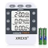 XREXS Digitaler 3 Kanäle Countdown/Stoppuhr Küchentimer, Timer für das Kochen, Stoppuhr, Großes Display, Rinstellbarer Alarm Timer mit Magnetischer Rückseite, Ständer, Lanyard (Batterie Enthalten)