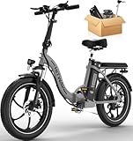 HITWAY E Bike Elektrofahrrad 20'' Fat Tire E-Fahrrad klapprad,250W/36V/11,2Ah Akku,Max.Reichweite bis zu 35-90km, Off-Road Mountainbike mit Shimano 7 Gängen,City EBike Unisex, Konform-Neu-Silber