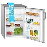 Bomann® Kühlschrank mit Gefrierfach, Getränkekühlschrank mit 120L Nutzinhalt und 2 Glasablagen, Türanschlag wechselbar, kleiner Kühlschrank mit stufenloser Temperaturregelung - KS 2194.1 inox