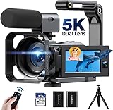 5K Videokamera 56 MP Camcorder Doppelobjektiv WiFi IR-Nachtsicht Vlogging-Kamera für YouTube 16X Digitalzoom 3-Zoll-Touchscreen-Videorecorder mit 2 Akkus,64G SD-Karte, Mikrofon, Fernbedienung, Stativ