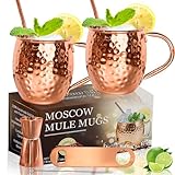 LINALL Moscow Mule becher- 2er Set kupferbeschichteter Edelstahlbecher 550ml für gekühlte Getränke - Kupfer