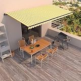 Qnhdfrt Manuell Einziehbare Markise 600x350 cm Gelb Weiß Sonnenschutz für Terrasse Balkon Garten mit Handkurbel und Anpassbarem Rahmen