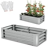 Onbest Metall Hochbeet - XXL Gemüsebeet/Kräutergarten aus Stahl - stabil, wetterfest & pflegeleicht - Hochbeete-Kit - Ideal für Kräuter aus dem Garten, Terrasse/Balkon (Silber, 120x60x30cm)