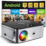 HORLAT Beamer 4K Heimkino 25000 Lumen, Full HD 1080P【Android TV】, WiFi 6 Bluetooth Projektor, Auto/4P Trapezkorrektur, 50% Zoom, Smart Beamer mit YouTube, Beamer Android