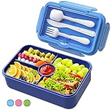 JIM'S STORE Lunchbox für Kinder, 1100ML Brotdose Kinder mit Fächern Große Bento Box Jausenbox für Kindergärten Schule-Blau