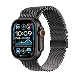 Apple Watch Ultra 2 (GPS + Cellular 49 mm) Smartwatch, Sportuhr mit Titangehäuse in Schwarz und Milanaise Armband in Titan Schwarz (M). Fitnesstracker, präzises GPS, Actiontaste, CO₂ neutral