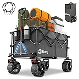 Sekey XXL Plus Bollerwagen Faltbar mit Bremsen 200L 200KG Belastbar, 17x10 cm Extra Breite Reifen All Terrain Bollerwagen, Patentiert Zusammenfaltbar aus Vier Richtungen, XXL-PlusB 4011, Anthrazit
