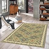 Ethnischer Vintage-Teppich, 180 x 275 cm, farbenfroher, schicker Kurzflor-Teppich für Wohnzimmer, Esszimmer, Schlafzimmer und Küche, maschinenwaschbar, grüner Orientteppich