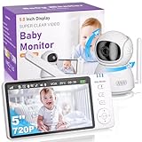OBVHNUA Babyphone mit Kamera 5 Zoll Video Babyphone 720p HD 2X 4X Digitalzoom Zwei Wege Audio VOX Modus Nachtsicht Temperaturüberwachung 8 Schlaflieder 5 Wecker