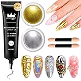 BISHENGYF 3D Skulptur Nail Gel: Upgraded 2pcs Mirror Metallic Effect Chrome Nail Powder,Gold und Silber Chrome Pulver Nägel,Clear Solid Base Colour 3d Nail Gel Design DIY Nail Art Enthusiast Home