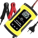Autobatterie Ladegerät 6A/12V Batterieladegerät Auto Vollautomatisches Ladegerät mit LCD-Bildschirm Batterieladegerät für Auto und Motorrad Gelb