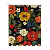 180x200 cm Duschvorhang Bunt Shower Curtains mit 12 Duschrollo Haken, Duschrollo für Badewanne Beschwerter Saum Waschbar Polyester Stoff Extra Lang für Badezimmer, Geschenke für Frauen (Blume) R-15