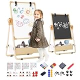 Kinder Staffelei Malerei Doppelseitige Tafel für Kinder mit Kreidetafel & Whiteboard 360 drehbare Höhenverstellbar Standtafel mit Zubehör für Jungen Mädchen ab 3 Jahre (Champagnerfarbe)