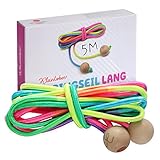 KLEINTOBER I premium Springseil Kinder I 5m Springseil lang I Hüpfseil Set I 500cm I verstellbar I Rainbow I Anleitung für Seilspringen I Gruppen Springseil I Langes Springseil I ideal als Geschenk
