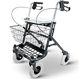 ISICARE Rollator, leicht und ergonomisch, Gehhilfe mit höhenverstellbaren Griffen, extra breiten Reifen, Stabilität auf allen Untergründen, nur 8 Kg, Stockhalter und geräumiger Korb, Innen und Draußen
