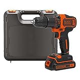 Black+Decker Akku-Schlagbohrschrauber (18V 1,5Ah, mit 2-Gang Getriebe, variable Drehmomentvorwahl, Softgriff, Doppelbit) BDCHD18K BDCHD18K-QW