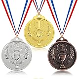 3 Stück Metall Medaillen Gold Silber Bronze Medaillen Gewinner Medaille Siegermedaillen für Laufen Fussball Kinder Gold für Schule, Sportstag Oder Mini Olympiade Party Kindergeburtstag Spiele