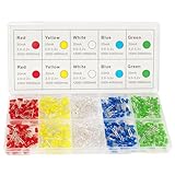 DiCUNO 5MM LED Leuchtdioden, LED Dioden Sortiment Kit Rundkopf mit 5 Farbe, 2 Pin LEDs für Handwerke und Projekte, Weiß, Gelb, Rot, blau, Grün, 90 Stücke pro Farbe, 20mA, 3V, 450er Set