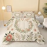 Bettdecke 155x220 Beige, Kranz Muster Bettdecke Ohne Bezug, 4 Jahreszeiten Bettdecke Wende Weiche Bettdecken Kinderbettdecke Waschbar Steppdecke mit 2 Kissenbezug 80x80cm