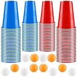 Bierpong Becher Set, Beer Pong Becher Enthält 100 Becher und 12 Tischtennisbälle, 500ML Beerpongbecher, Wiederverwendbare Partybecher für Weihnachten Party Geburtstag Festivals Hochzeit Camping