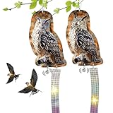 Owl Bird Scarer 2pcs Pigeon Abstoßende 3D stehende Eulenköder, um Vögel mit Glocken und reflektierendem Vogelschutzband für Garten, Fenster, Balkon, Owl Bird Scarer wegzuschrecken