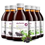 BIO Holundersaft 6er Pack (6x250ml) - BIO purer Holunder-Direktsaft - 100% Kaltgepresst Holunderbeeren Muttersaft - ohne Zuckerzusatz, ohne GMO, ohne Konservierungsstoffe - Vegan- Öko - BerriesPolska®